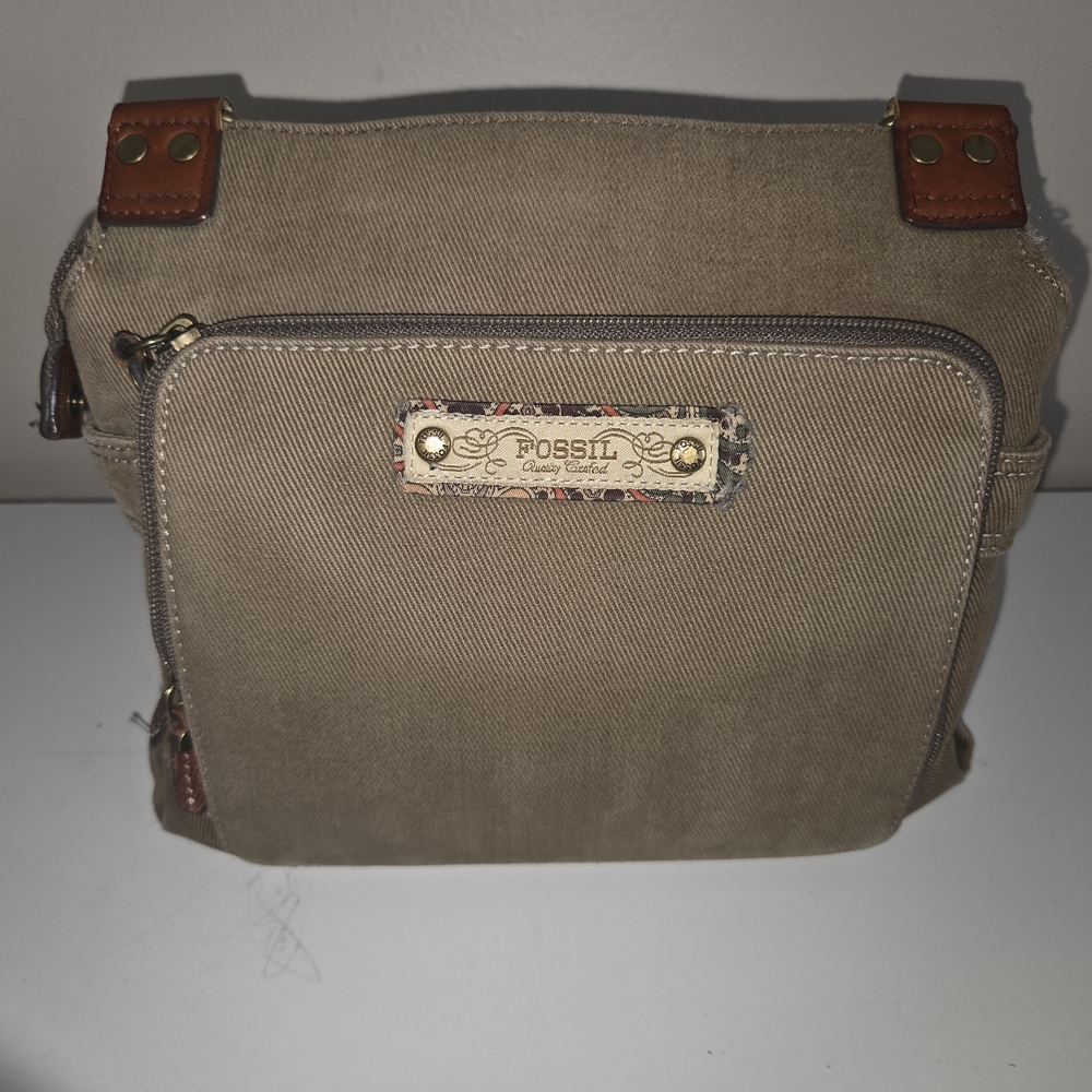 Fossil Tan Canvas Shoulder Bag